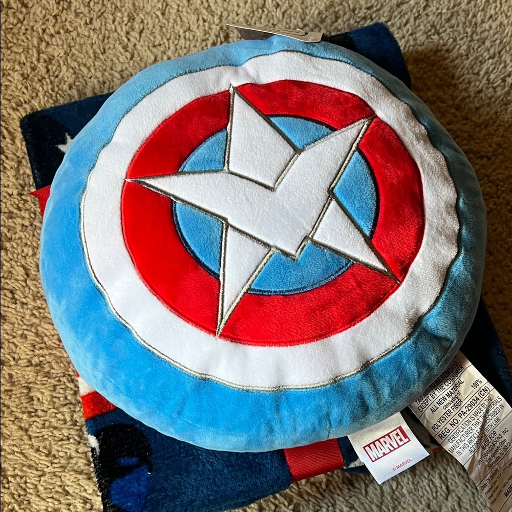 Marvel Heroic Shield Throw Pillow and Throw Blanket - Red, Blue, White